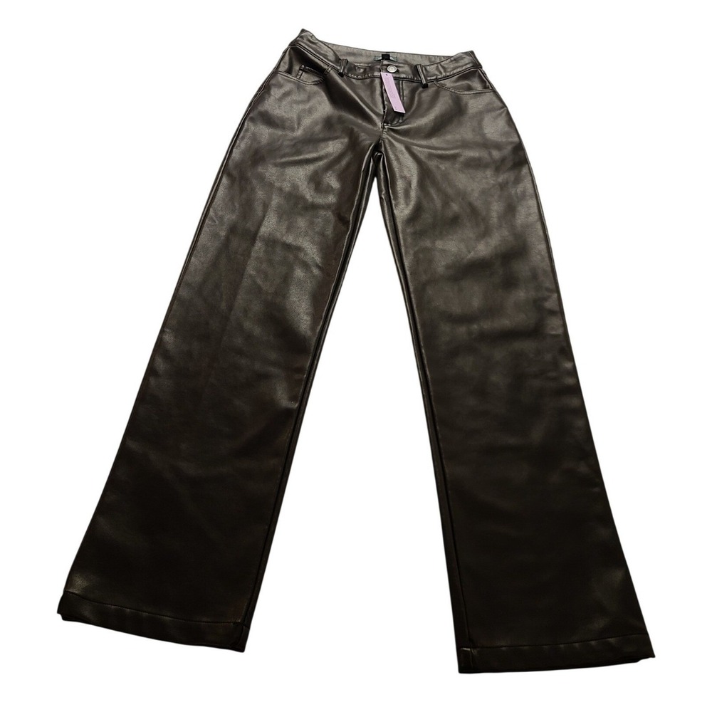 Wild Fable Brown Faux Leather Wide Leg Pants Distressed High Rise Women's NWT